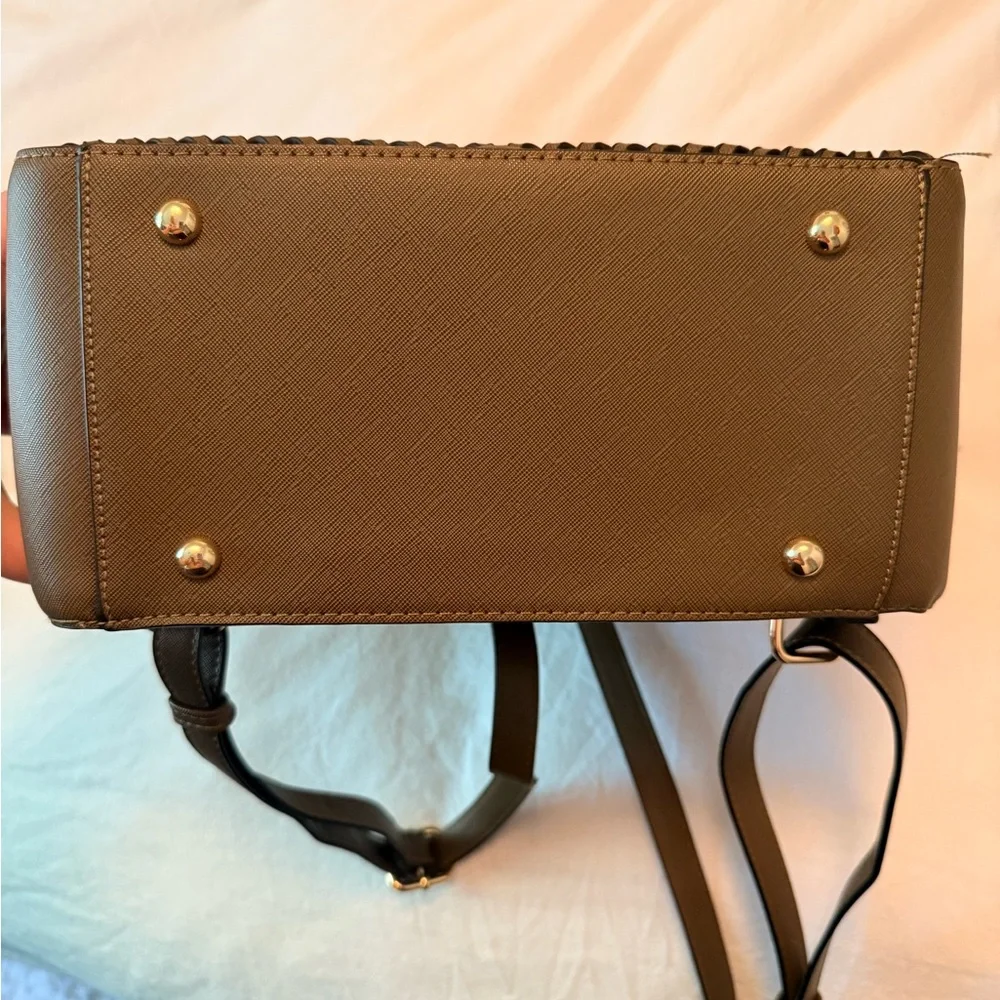 Calpak Taupe Backpack with Black Whipstitch Trim